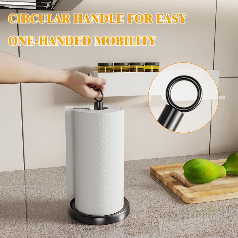 HZE Black Paper Towel Holder Countertop, One-Handed Tear, Stainless Steel, Weighted Base, Ring Paper Towel Holder Stand with Ratchet System for Kitchen Farmhouse Essentials Decor - Image 3